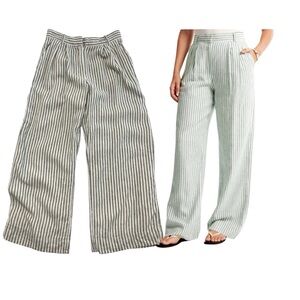 Striped Linen Blend Wide-Leg Pants Size 27s